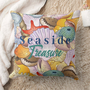 Seaside Treasure Marine Life Decorative Seashells Throw Pillow
