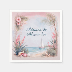 Seaside Tropical Greenery Floral Beach Napkins