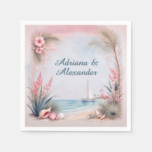 Seaside Tropical Greenery Floral Beach Napkins