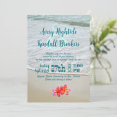 Seaside Typography Frangipani Wedding Invitation (Standing Front)