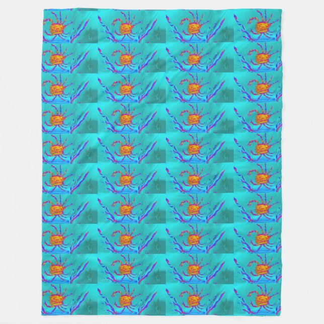 Seaside Undersea Art Cool Crabs Fleece Blanket (Front)