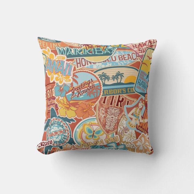 Seaside Vacation Waikiki Bay Hawaii Throw Pillow (Front)
