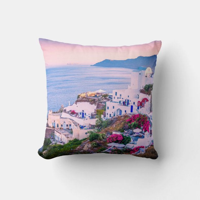 Seaside Village In Greece Throw Pillow (Front)