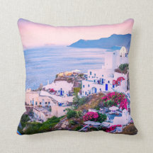 Seaside Village In Greece Throw Pillow