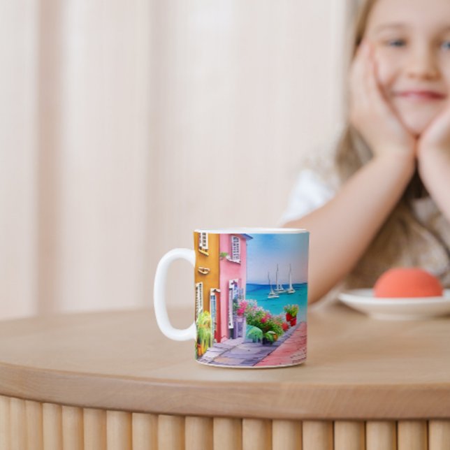 Seaside Village Sunset Watercolor   Coffee Mug (Creator Uploaded)