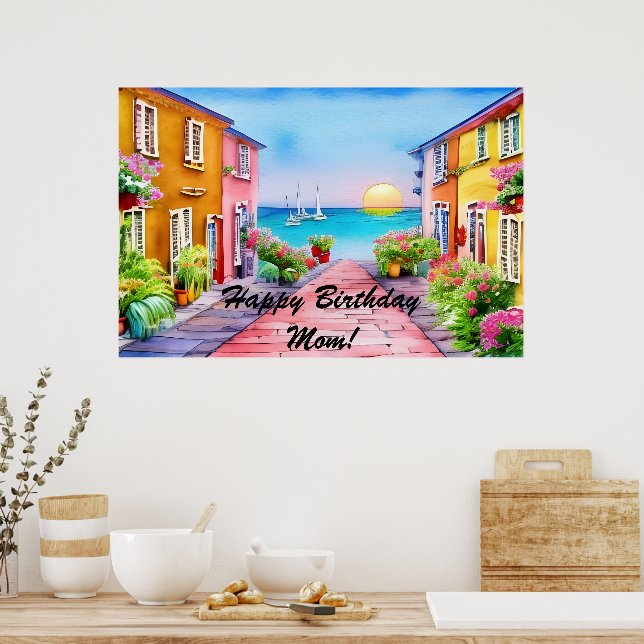 Seaside Village Watercolor Custom Party  Poster (Kitchen)