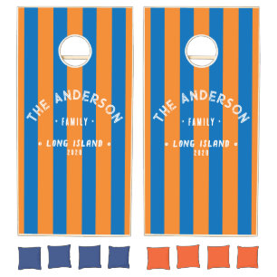Seaside Vintage New Amsterdam Stripe & Family Name Cornhole Set