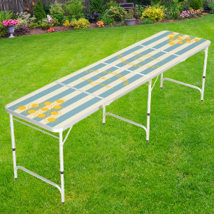Seaside Warm Aqua Afternoon Striping & Family Name Beer Pong Table