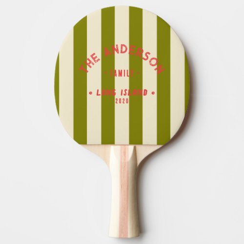 Seaside Warm Olive Striping & Family Name Ping Pong Paddle