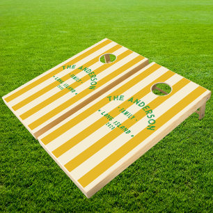 Seaside Warm Sunflower Striping & Family Name Cornhole Set
