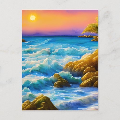 Seaside Watercolor and Oil Painting Thick Brush Holiday Postcard