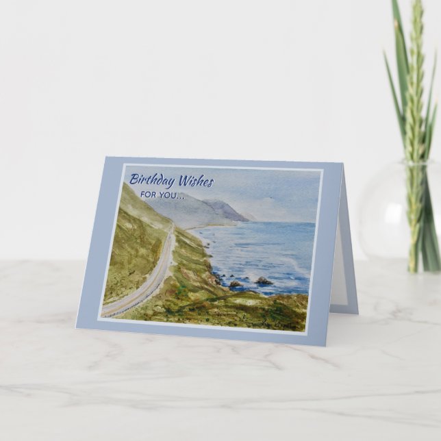 Seaside Watercolor Birthday Greetings Card (Front)