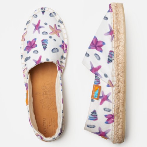 Seaside Watercolor Pebbles Starfish  Beach Espadrilles