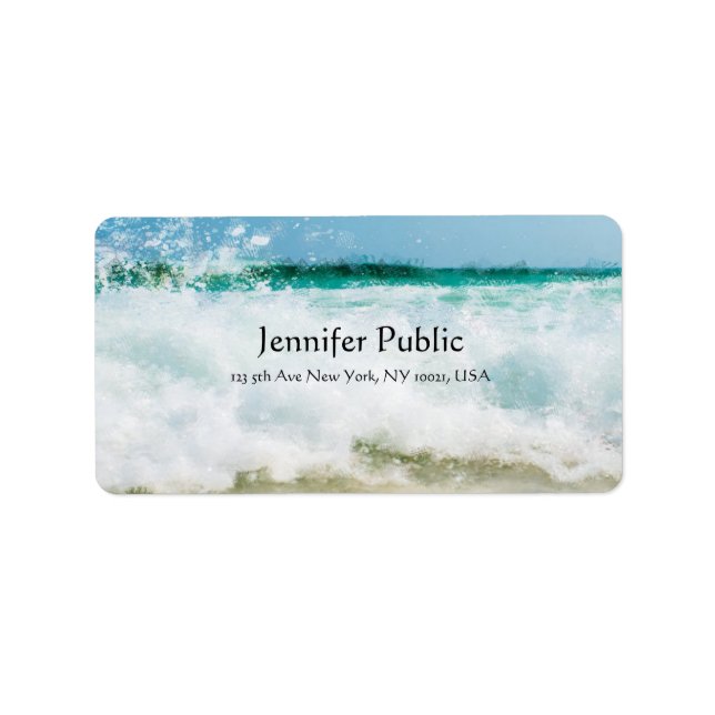 Seaside Waves Elegant Oil Painting Modern Address Label (Front)