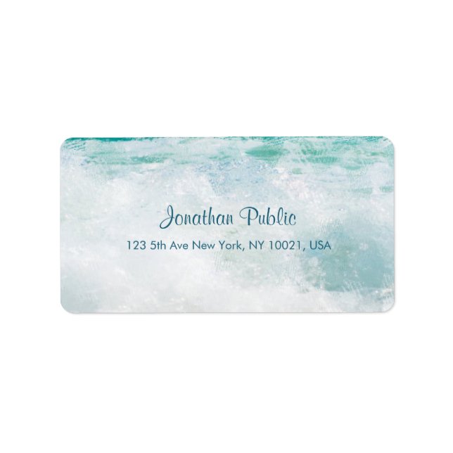 Seaside Waves Handwritten Script Text Chic Address Label (Front)