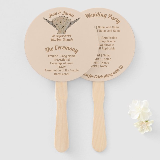Seaside Wedding Beach Shells Hand Fan (Front and Back)