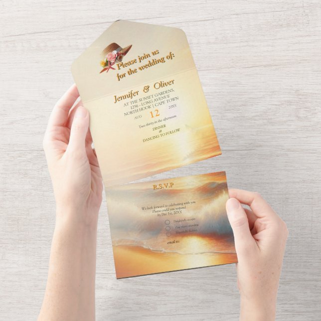 Seaside Wedding Celebrations on the Beach All In One Invitation (Tearaway)