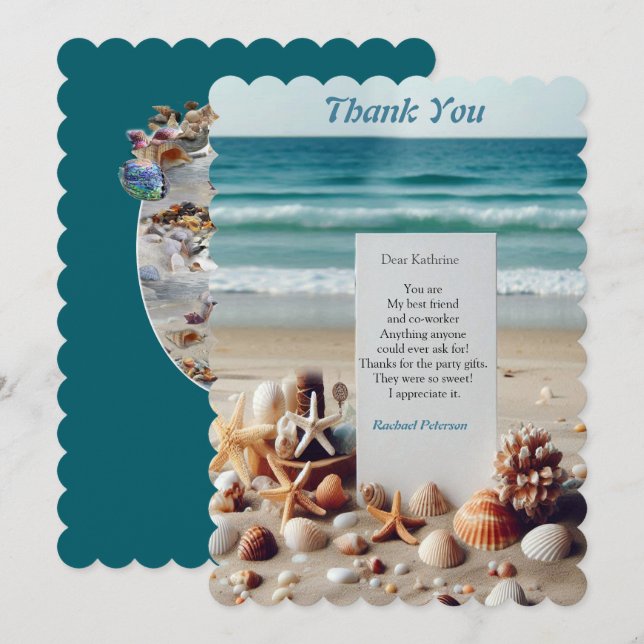 Seaside Wedding Celebrations on the Beach Thank You Card (Front/Back)