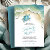 Seaside Wedding Invitations Watercolor Sea Turtle