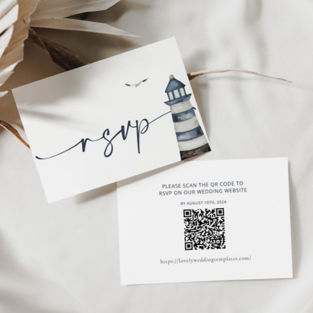 Seaside Wedding RSVP QR Code Card (Creator Uploaded)
