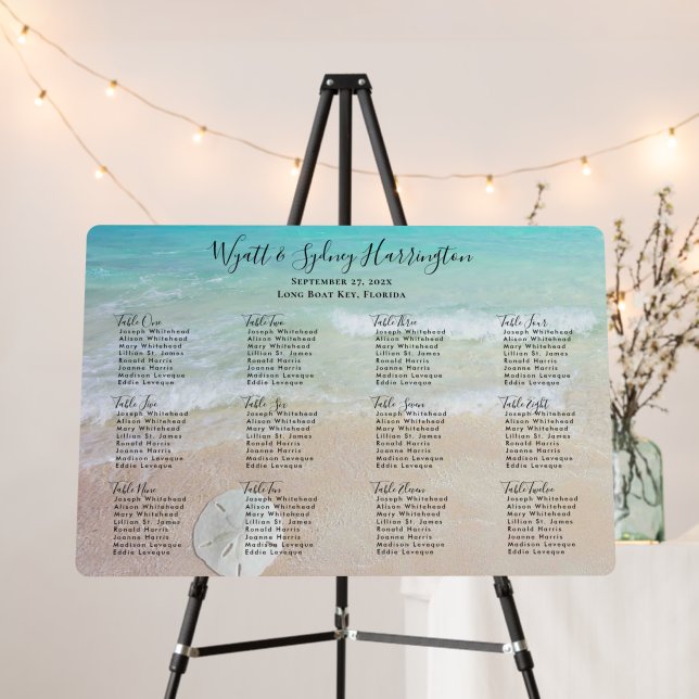 Seaside Wedding Sand Dollar Seating Chart Foam Board (In Situ (Stand))