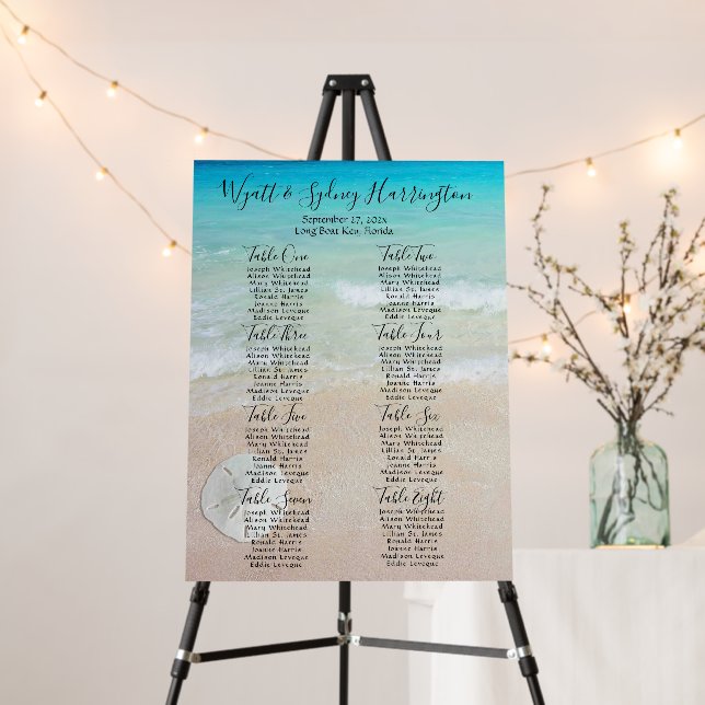 Seaside Wedding Sand Dollar Seating Chart Foam Board (In Situ (Stand))
