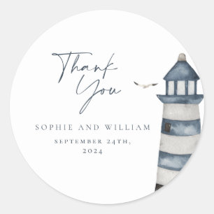 Seaside Wedding Thank You Classic Round Sticker