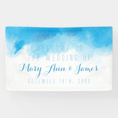 Seaside Wedding Welcome Blue Watercolor Banner