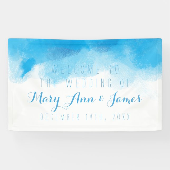 Seaside Wedding Welcome Blue Watercolor Banner (Horizontal)