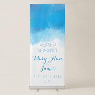 Seaside Wedding Welcome Blue Watercolor Retractable Banner