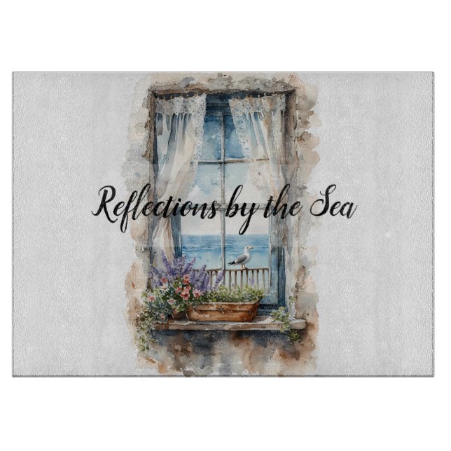 Seaside Window View Watercolor Coastal Scene Cutting Board (Front)