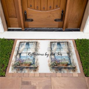 Seaside Window View Watercolor Coastal Scene Doormat