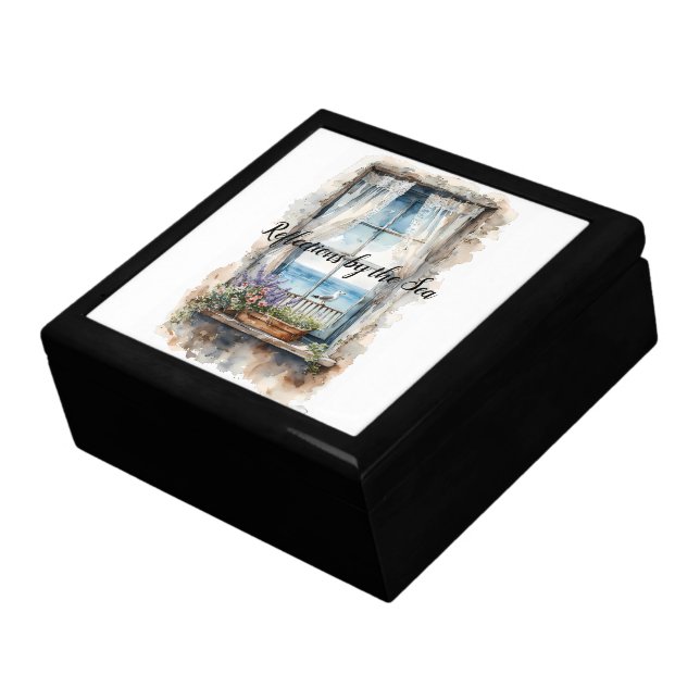 Seaside Window View Watercolor Coastal Scene Gift Box (Side)