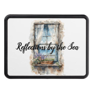 Seaside Window View Watercolor Coastal Scene Hitch Cover