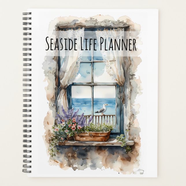 Seaside Window View Watercolor Coastal Scene Planner (Front)