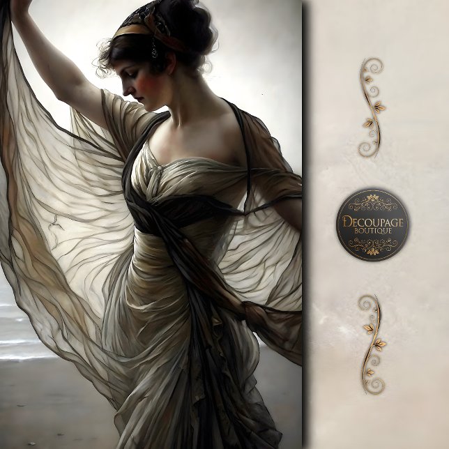 Seaside windswept dancer in taupe decoupage tissue paper (Seaside Windswept Dancer by the Shoreline Decoupage Tissue Paper)