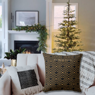 Season Diamante Faux Gold on Black Throw Pillow