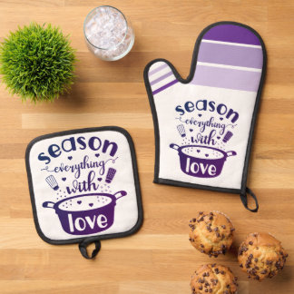 Season Everything with Love ❤️ Purple Oven Mitt & Pot Holder Set