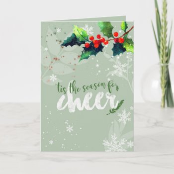 Season For Cheer Holiday Holly Berry Card by Whimsical_Holidays at Zazzle