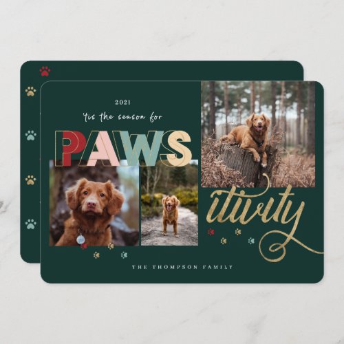 Season For Pawsitivity Fun Pet 3 Photo Collage Holiday Card