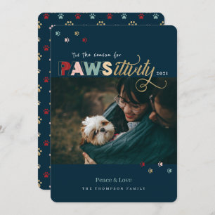 Season For Pawsitivity Navy Blue Pet Dog Photo Holiday Card