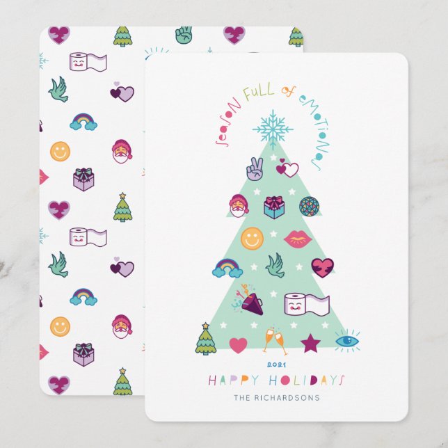 Season Full of Emotions Fun Emoji Christmas Tree Holiday Card (Front/Back)