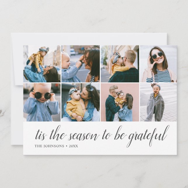 Season Grateful Calligraphy Photo Holiday Card (Front)