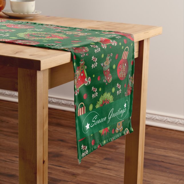 Season Greetings Christmas Gingerbread Men Short Table Runner (In Situ)