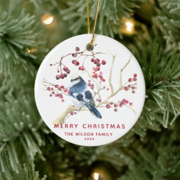 Season Greetings -  Christmas  Greenery w Bird 