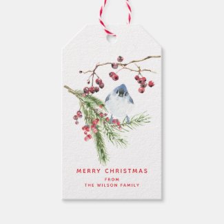 Season Greetings -  Christmas  Greenery w Bird 