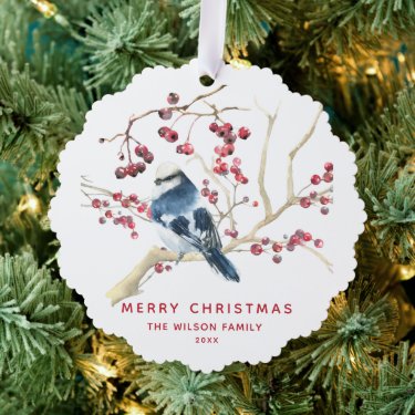 Season Greetings -  Christmas  Greenery w Bird 