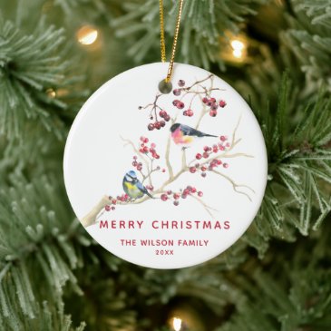 Season Greetings -  Christmas  Greenery w Birds 