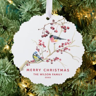 Season Greetings -  Christmas  Greenery w Birds 
