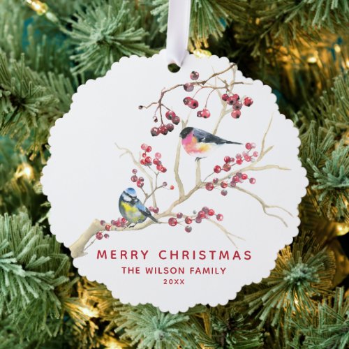 Season Greetings _  Christmas  Greenery w Birds  Ornament Card